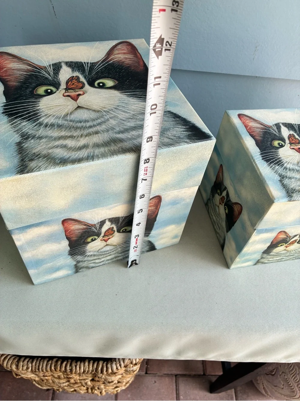 🐾 Set of 3 Vintage Bob’s Boxes – Tuxedo Cat & Ladybug Nesting Boxes
